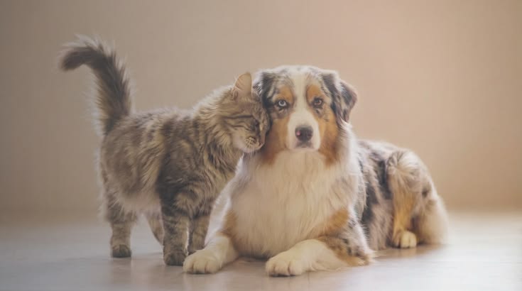 Un gatto accanto a un cane